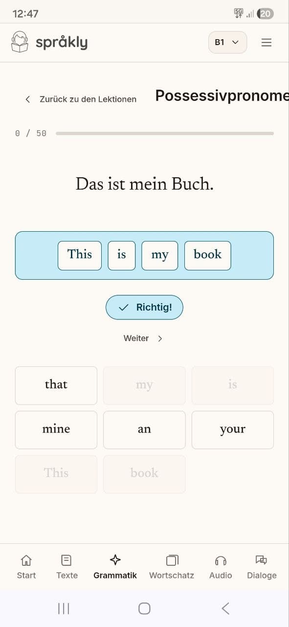 Grammatik in kurzen Übungen