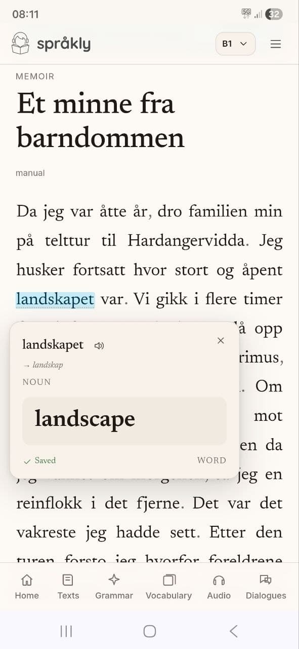 Any text — translation on a single tap