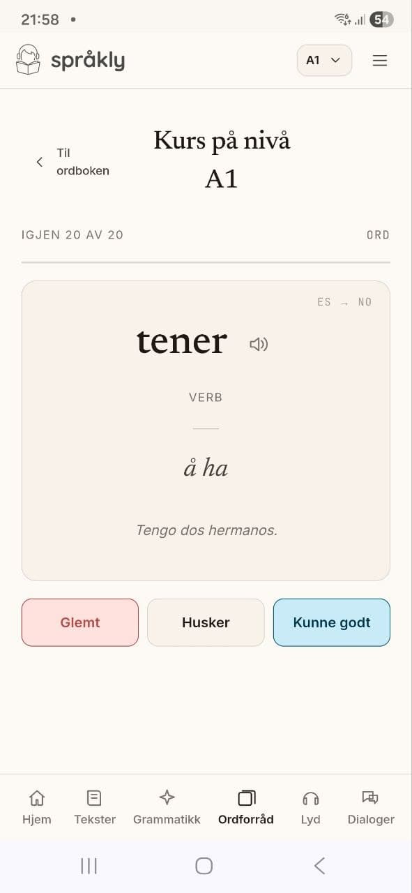 Personlig ordbok som husker for deg