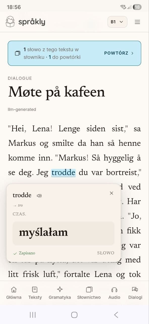 Dowolny tekst — tłumaczenie po dotknięciu